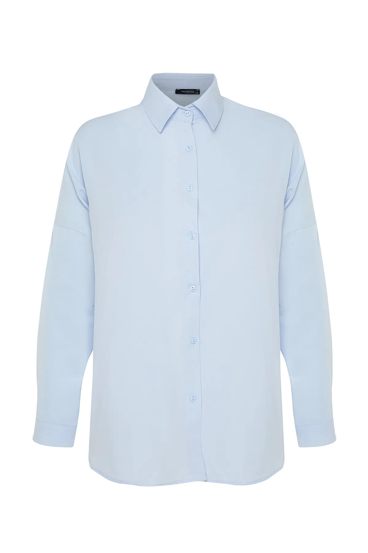 Trendyol Collection  Hellblaues Oversize-Baumwollhemd - Wide Fit Woven TWOSS22GO0669