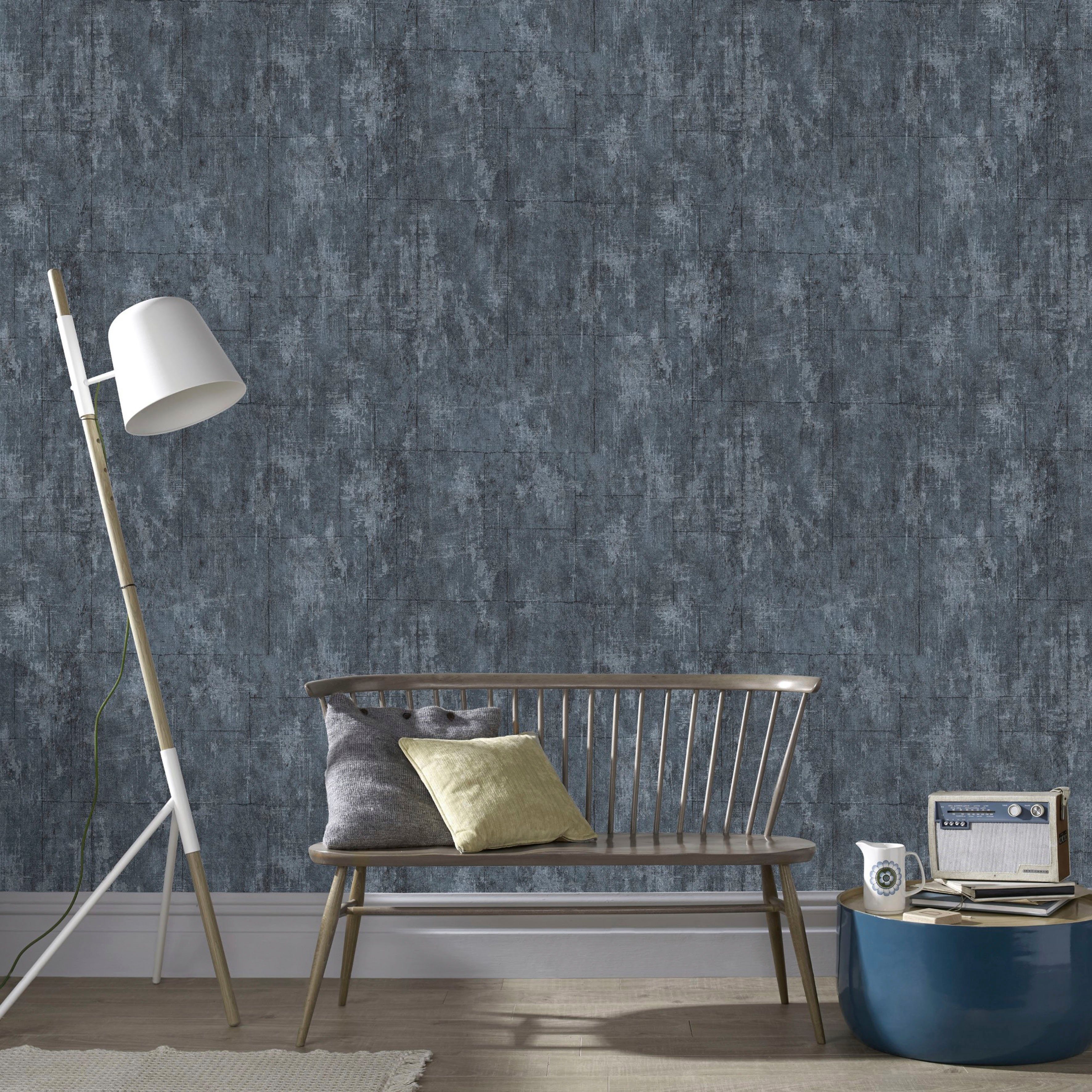 Superfresco Easy Vliestapete Beton/Steine, Steinoptik, (1 St), Blau - 10m x 52cm
