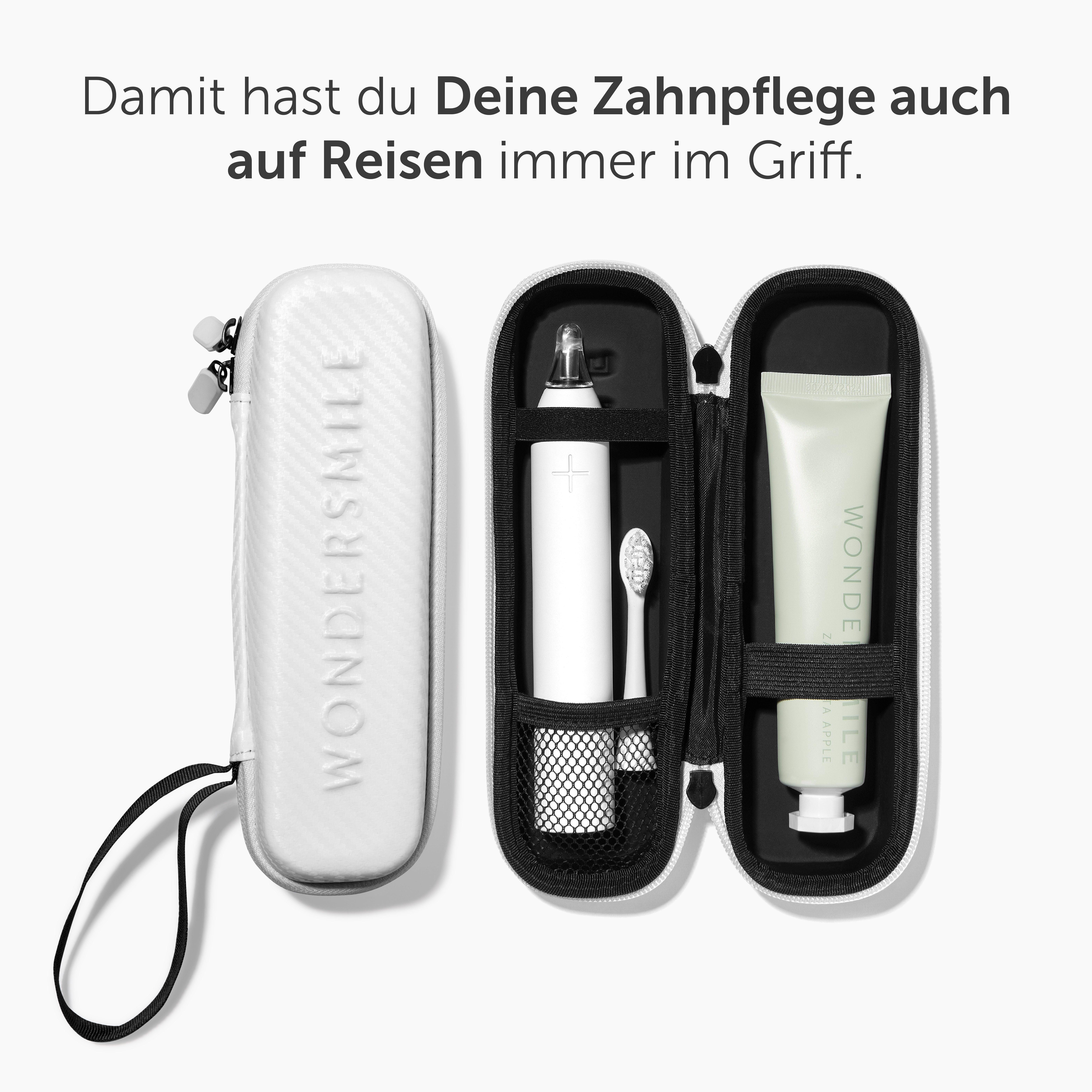 Wondersmile Schallzahnbürste Pro Travel Care Bundle, Aufsteckbürsten: 1 St., inkl. Reiseetui & Zahnpasta, Integrierter Zungenreiniger