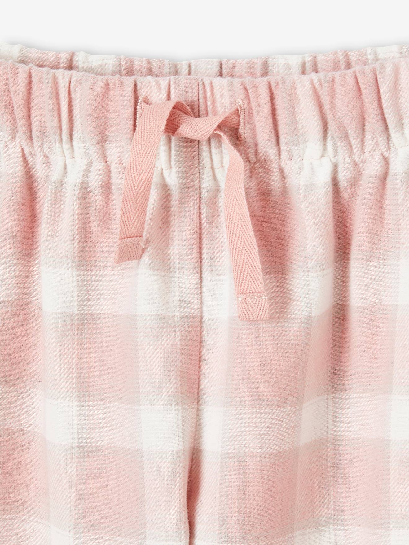 Lot de 2 bas de pyjamas en flanelle fille lot carreaux rose thé et bleu