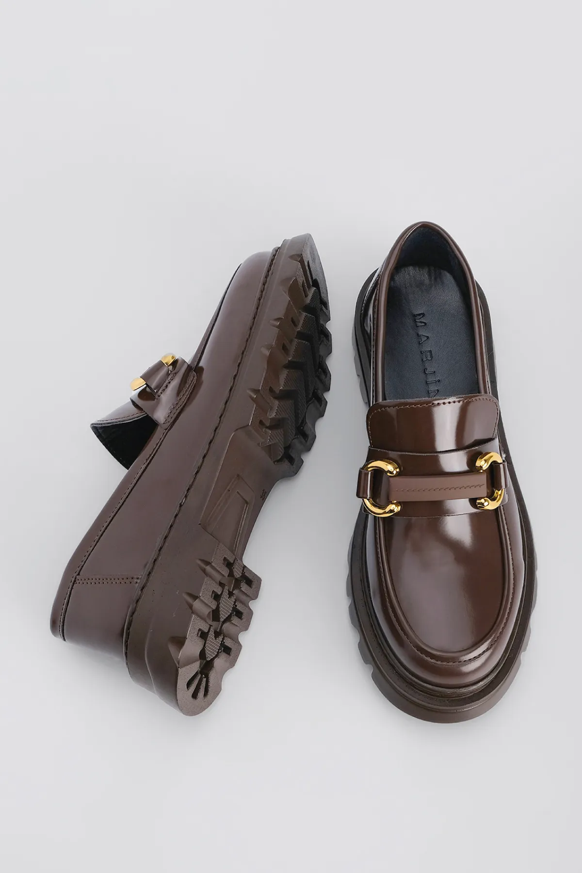 Marjin  Damen-Loafer mit hoher Sohle und Schnalle, Freizeitschuhe, Kinles, Braun