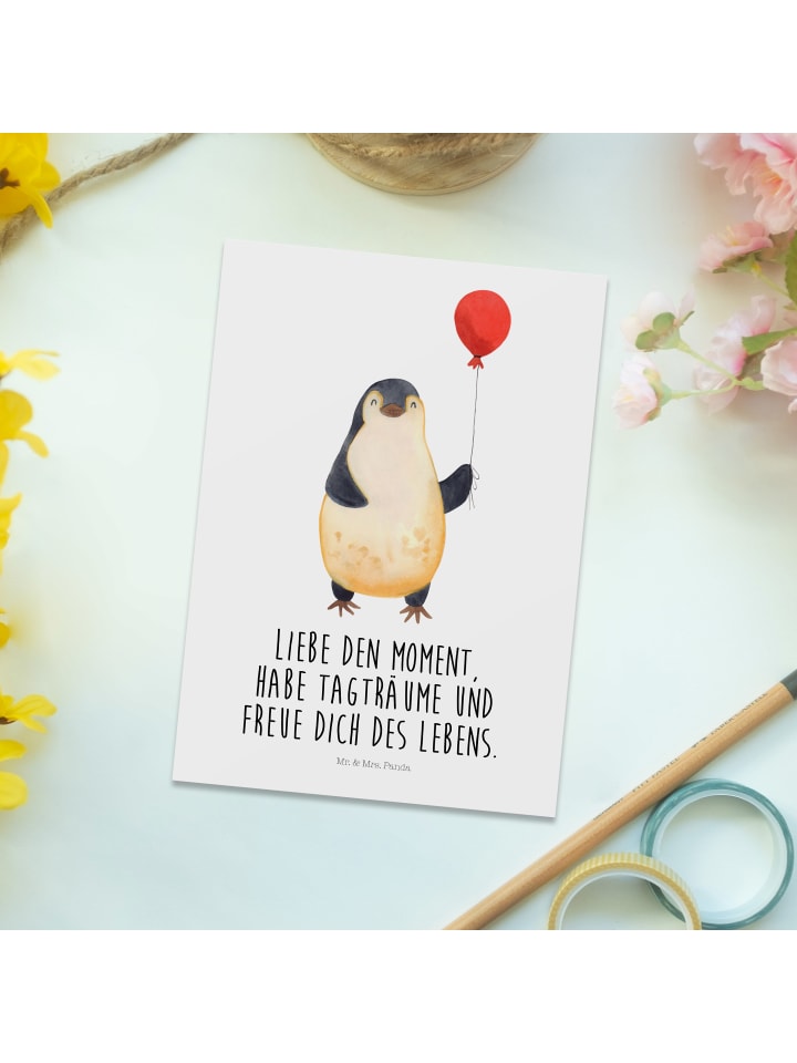 Mr. & Mrs. Panda Postkarte Pinguin Luftballon mit Spruch in Weiß günstig kaufen onesize