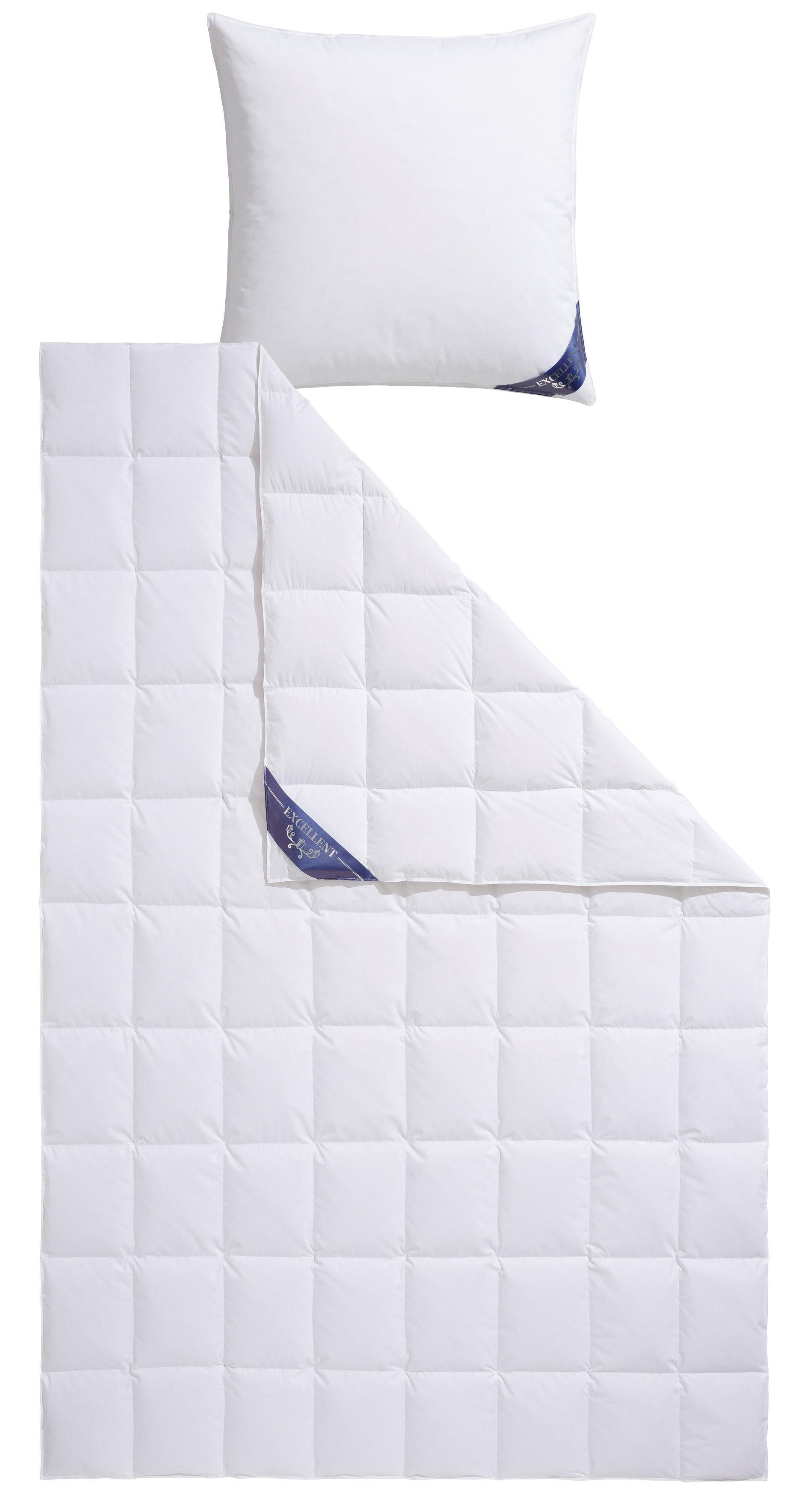 Daunenbettdecke + 3-Kammer-Kopfkissen, Venedig Bettdecke 135x200 und 155x220 cm, Excellent, Füllung: Bettdecke: 90% Daunen, 10% Federn, Bezug: 100% Baumwolle, Bettdecken-Set mit Kopfkissen, in 5 Wärmeklassen erhältlich