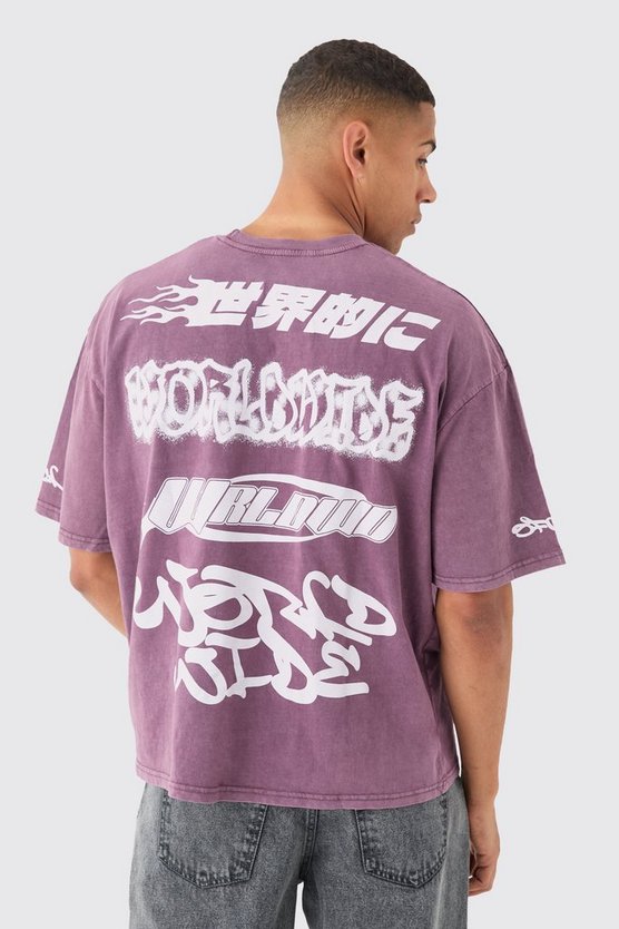 Kastiges Oversize T-Shirt mit Moto-Print