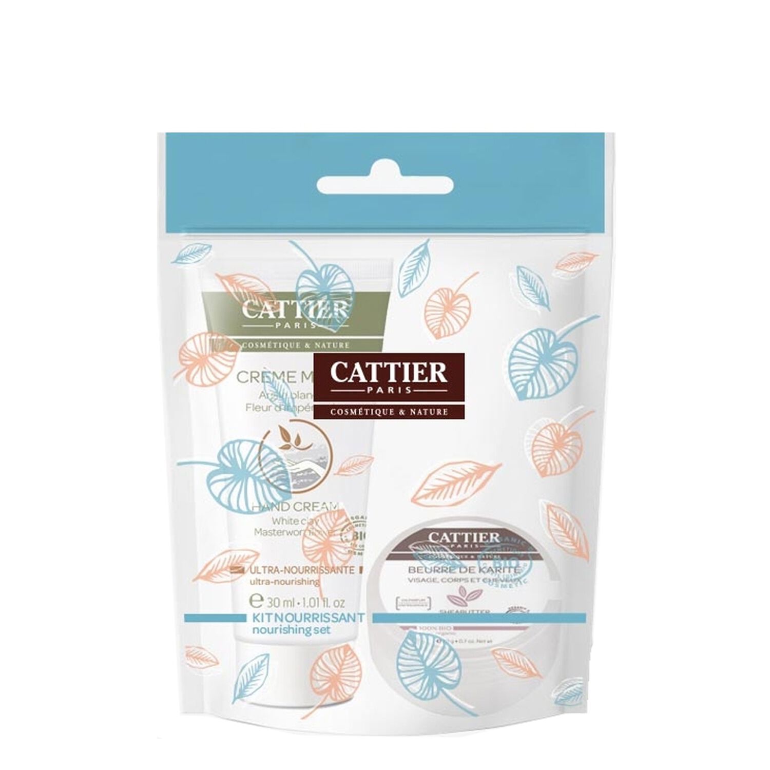 Cattier Nourrissant Mains et Lèvres Kit Crème Mains 30 ml + Beurre de Karité 20 g