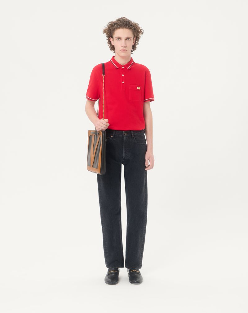 Polo shirt van katoenen piqué met V-logo patch