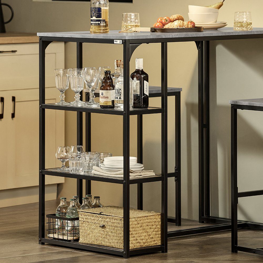 SoBuy Bartisch OGT43, 3-teilig Bartisch mit Stühlen Esstisch Stehtisch mit 3 Ablagefläche