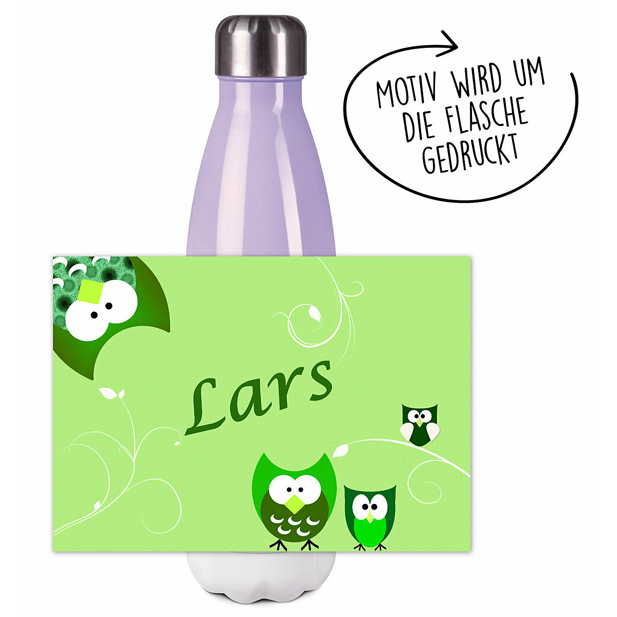 Edelstahl Kinder Thermoflasche / Trinkflasche bunt Eule Farbe grün Spülmaschinenfest, Auslaufsicher, Bruchfest, Doppelwandig, Für Heißgetränke geeignet, Mit Deckel, Isoliert