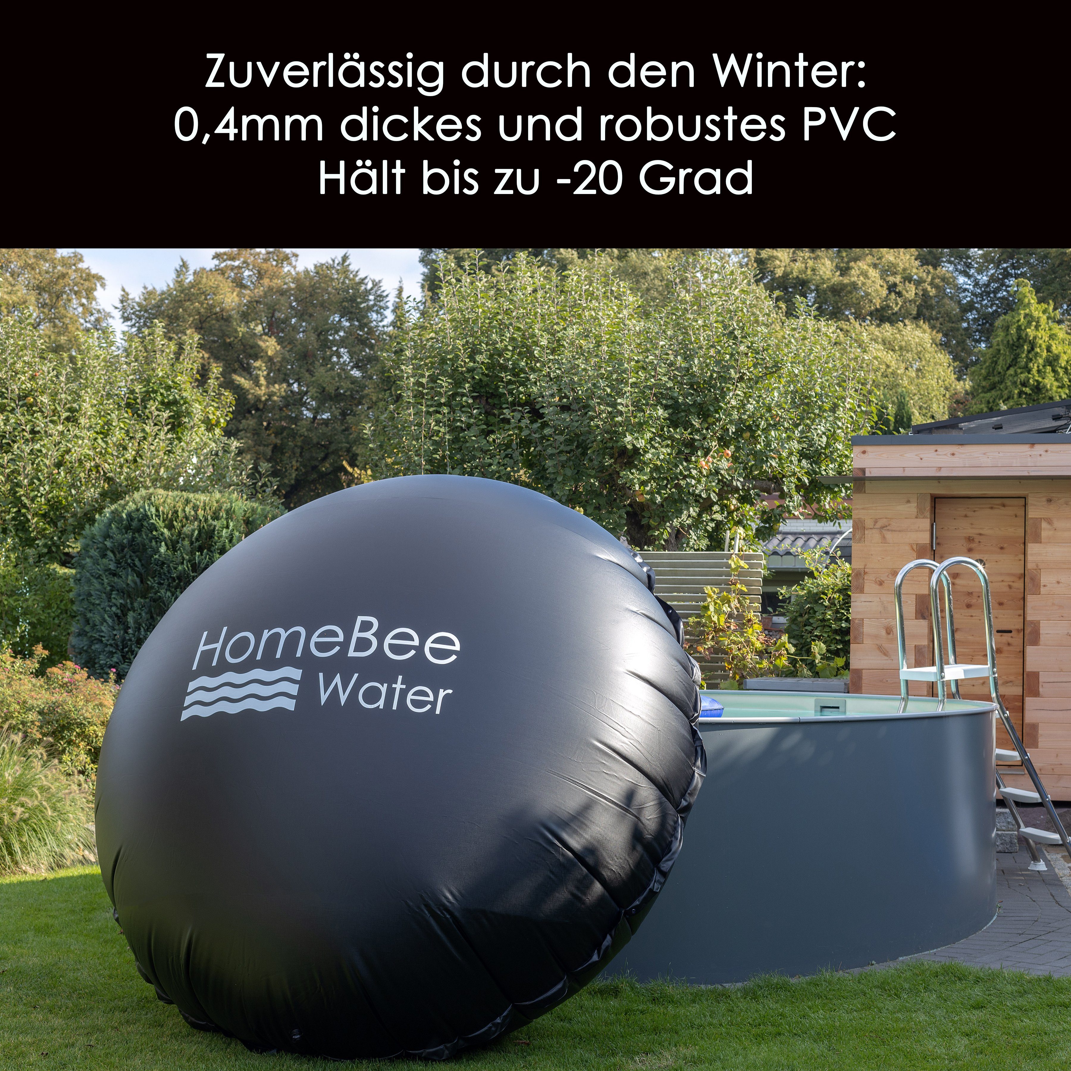 HomeBee Pool-Abdeckplane Poolkissen Winter XXL (3 Meter Durchmesser) (Komplettset inkl. Zubehör, 1-St., inkl. 6 Befestigungskordeln und Reparaturflicken), Langlebiges und starkes PVC Material