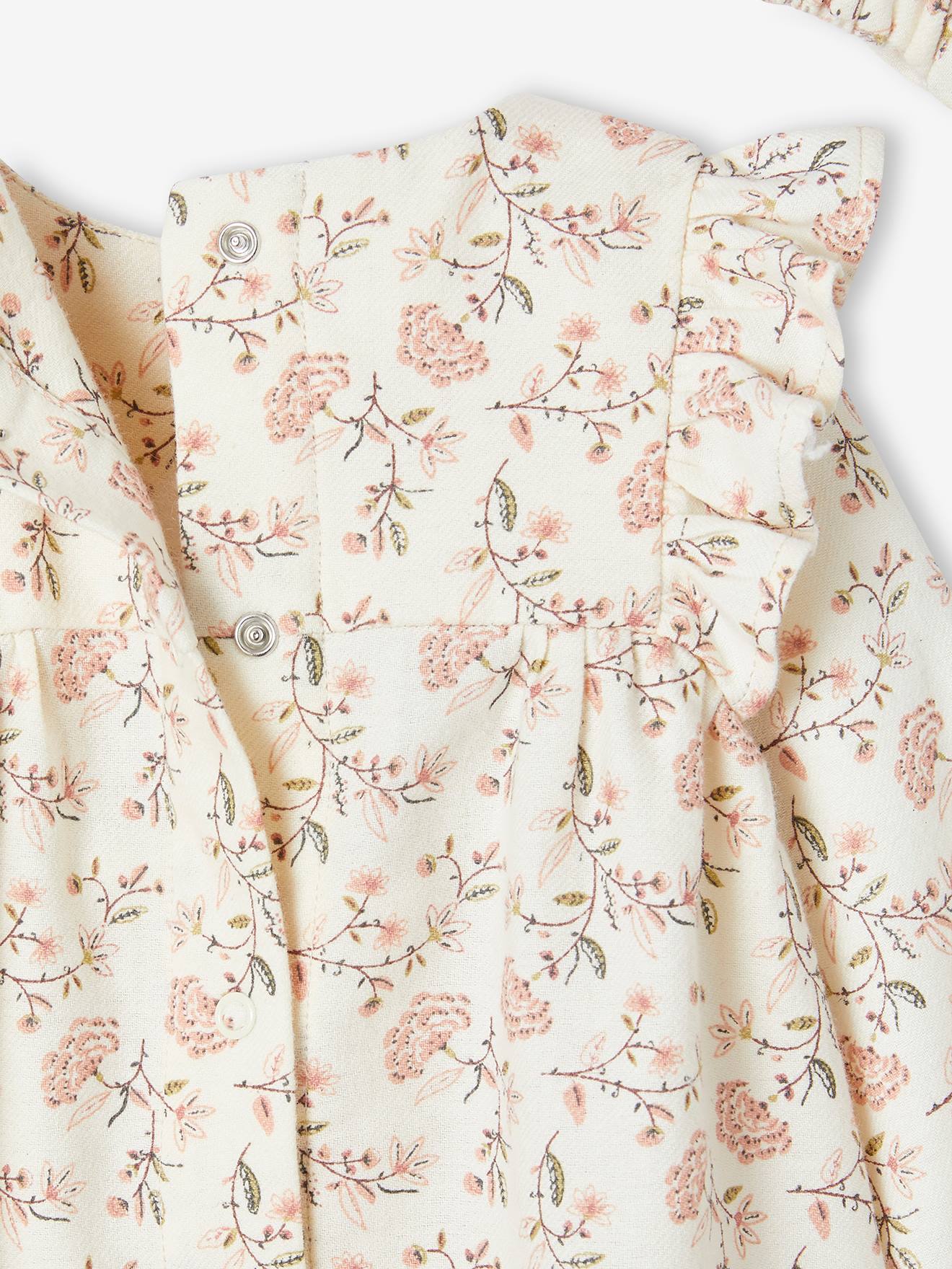 Ensemble 3 pièces bébé robe, collants et son bandeau assorti écru