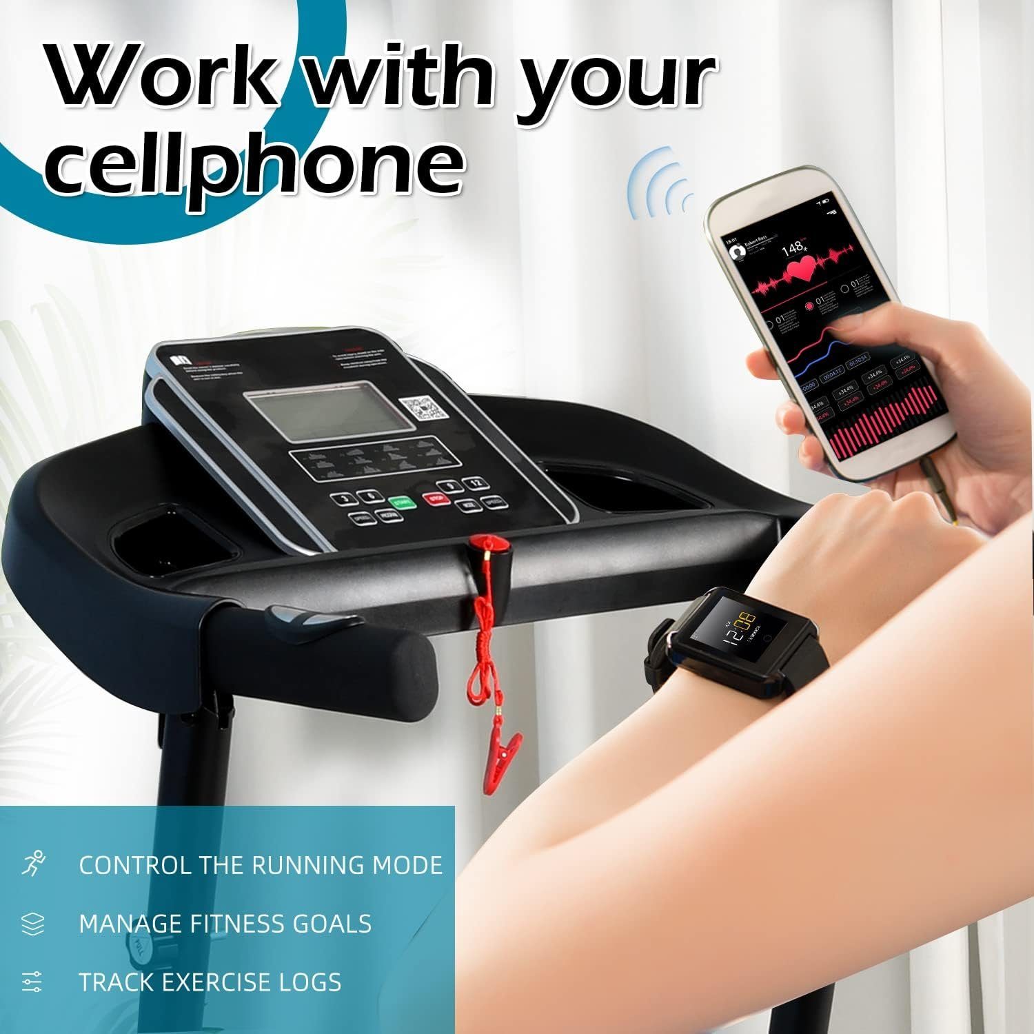Novonova Laufband (Bluetooth APP, 2HP leiser Elektromotor, LCD Display, SY-1025), elektrisches klappbar für zu Hause Laufband mit 12 Trainingsprogrammen