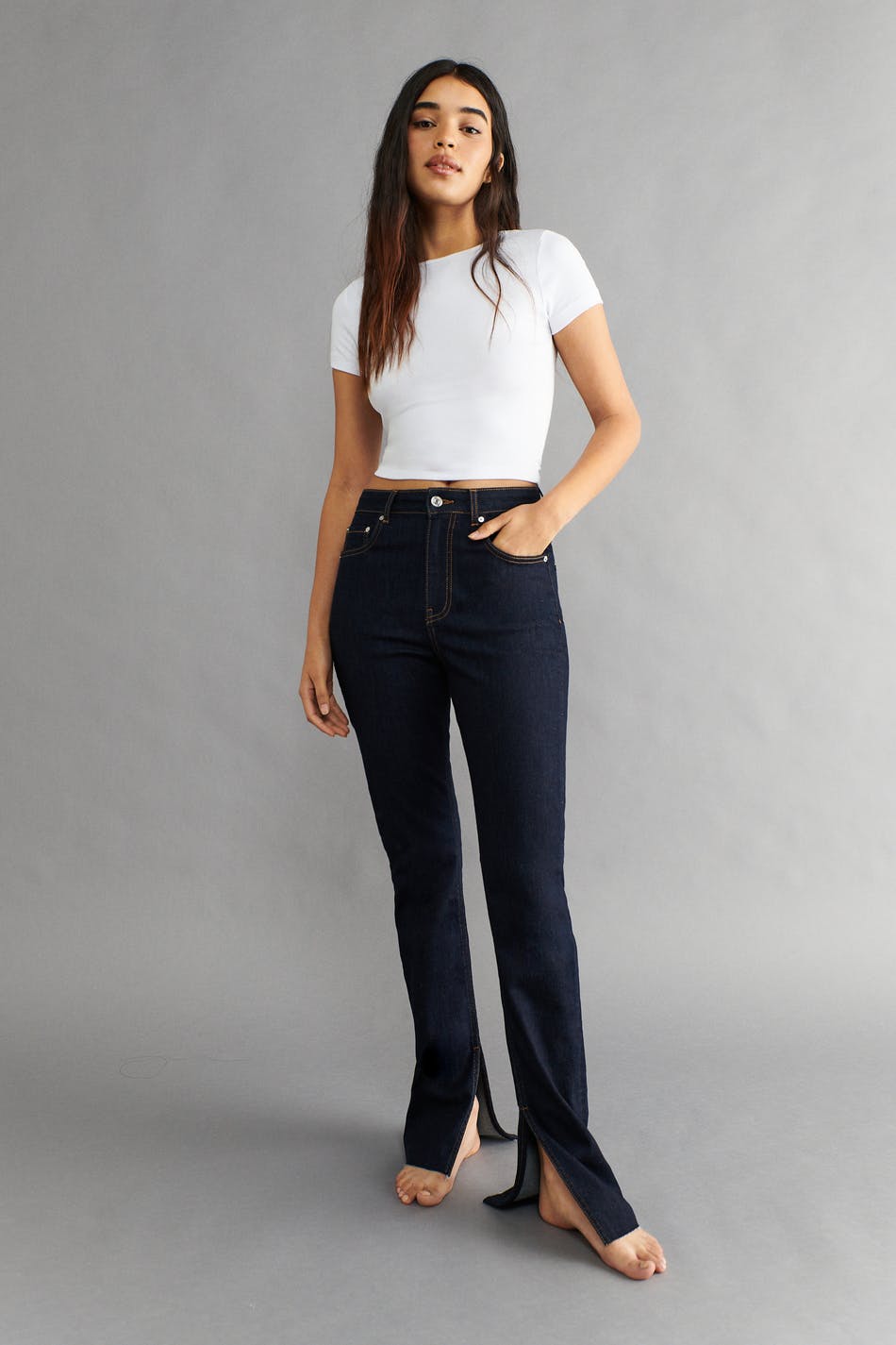 High waist slit jeans