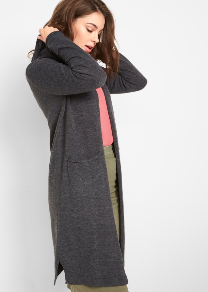 Longstrickjacke mit Kapuze
