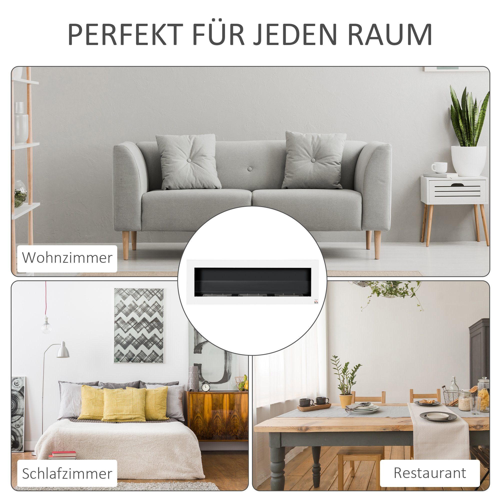 HOMCOM Echtfeuer-Dekokamin Alkohol-Kamin, Ethanol-Kamin Bio-Ethanol-Brenner 3 Brennboxen 3 Std. Brenndauer Weiß