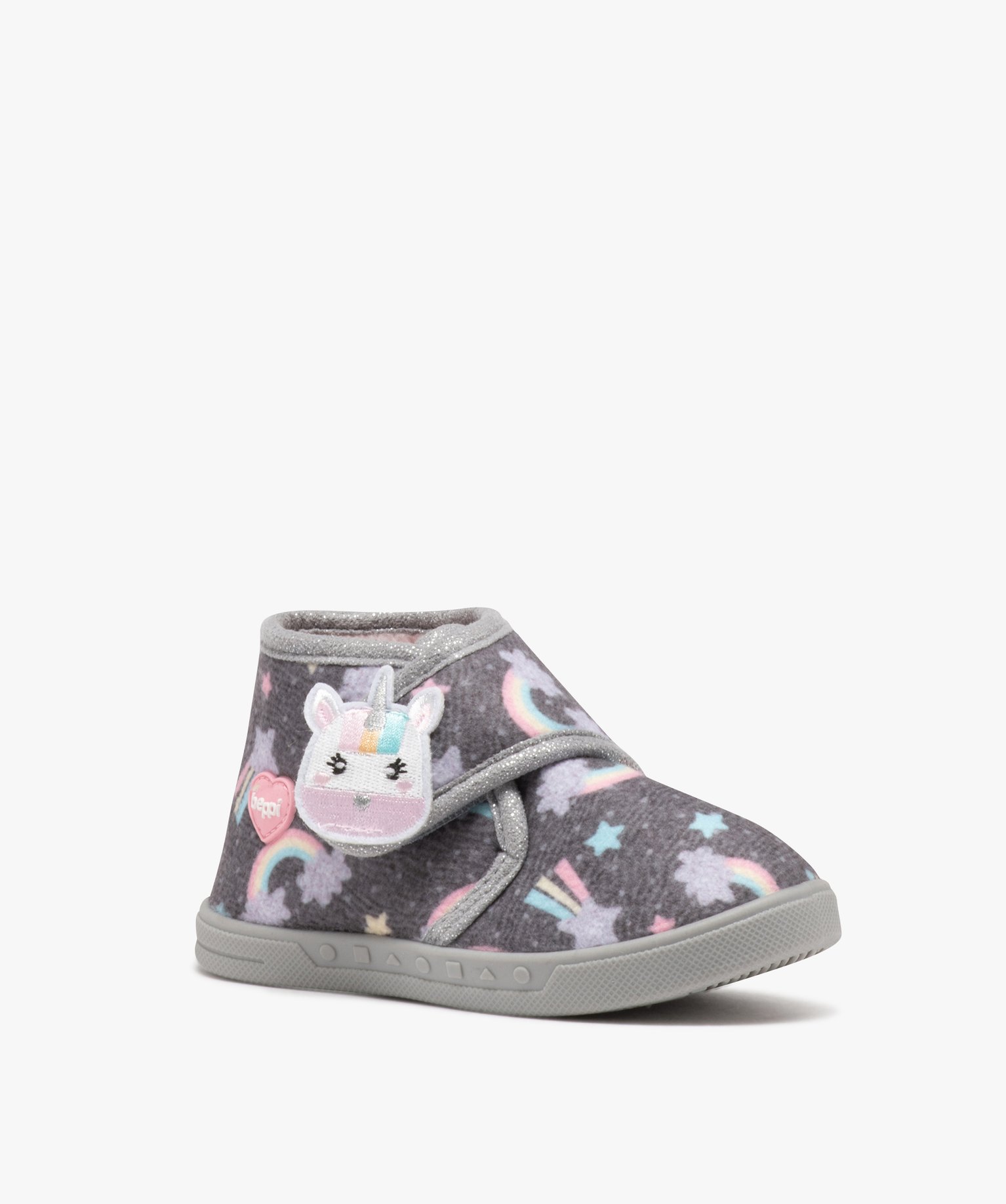 Chaussons fille bottillons à scratch en jersey imprimé - B... gris | GEMO