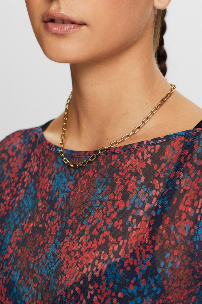 Plissiertes Mesh-Top mit Muster