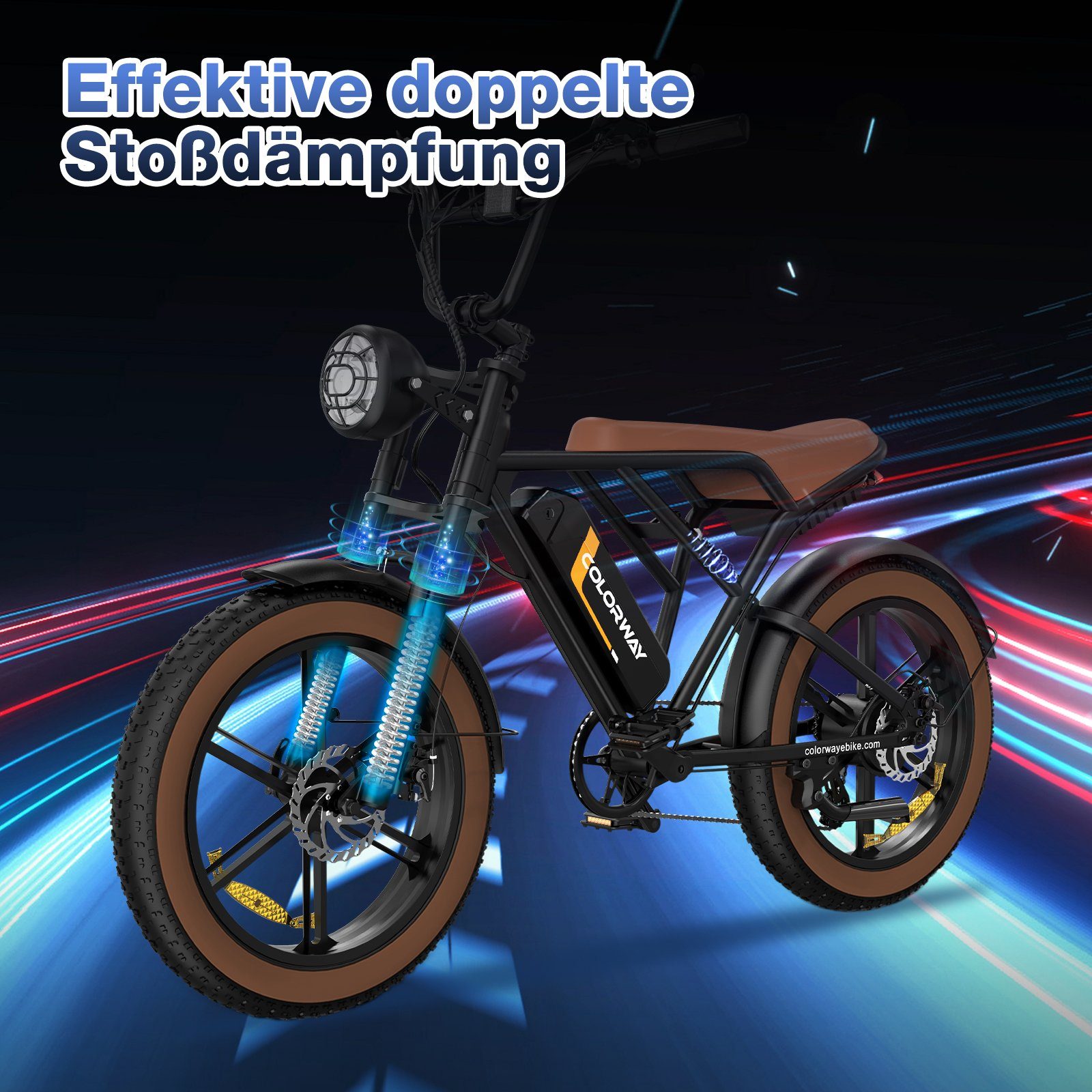 COLORWAY E-Bike 20 Zoll 4.0 Fat Reifen, 250W Motor 48V 15Ah MTB E-Motorrad Shimano, 7 Gang, Heckmotor