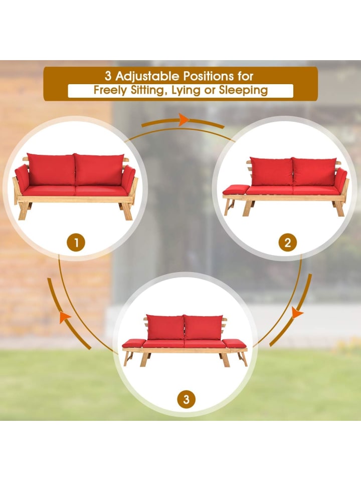 COSTWAY Gartenbank Schlafsofa in Rot günstig kaufen onesize