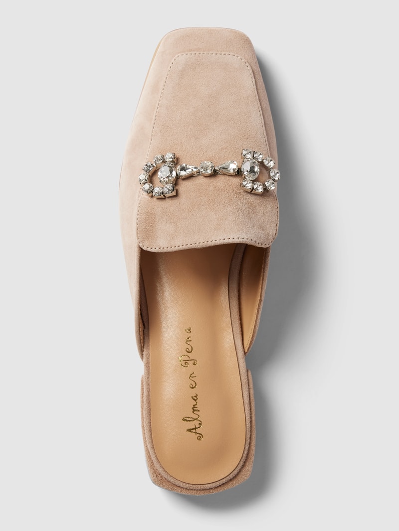 Pantoletten mit Ziersteinbesatz in beige