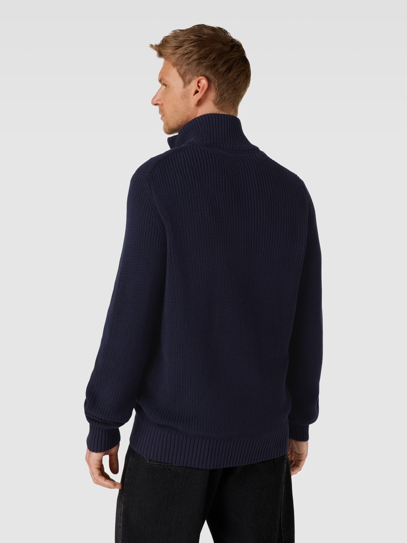 Strickjacke mit Stehkragen Modell 'MAIK' in marineblau