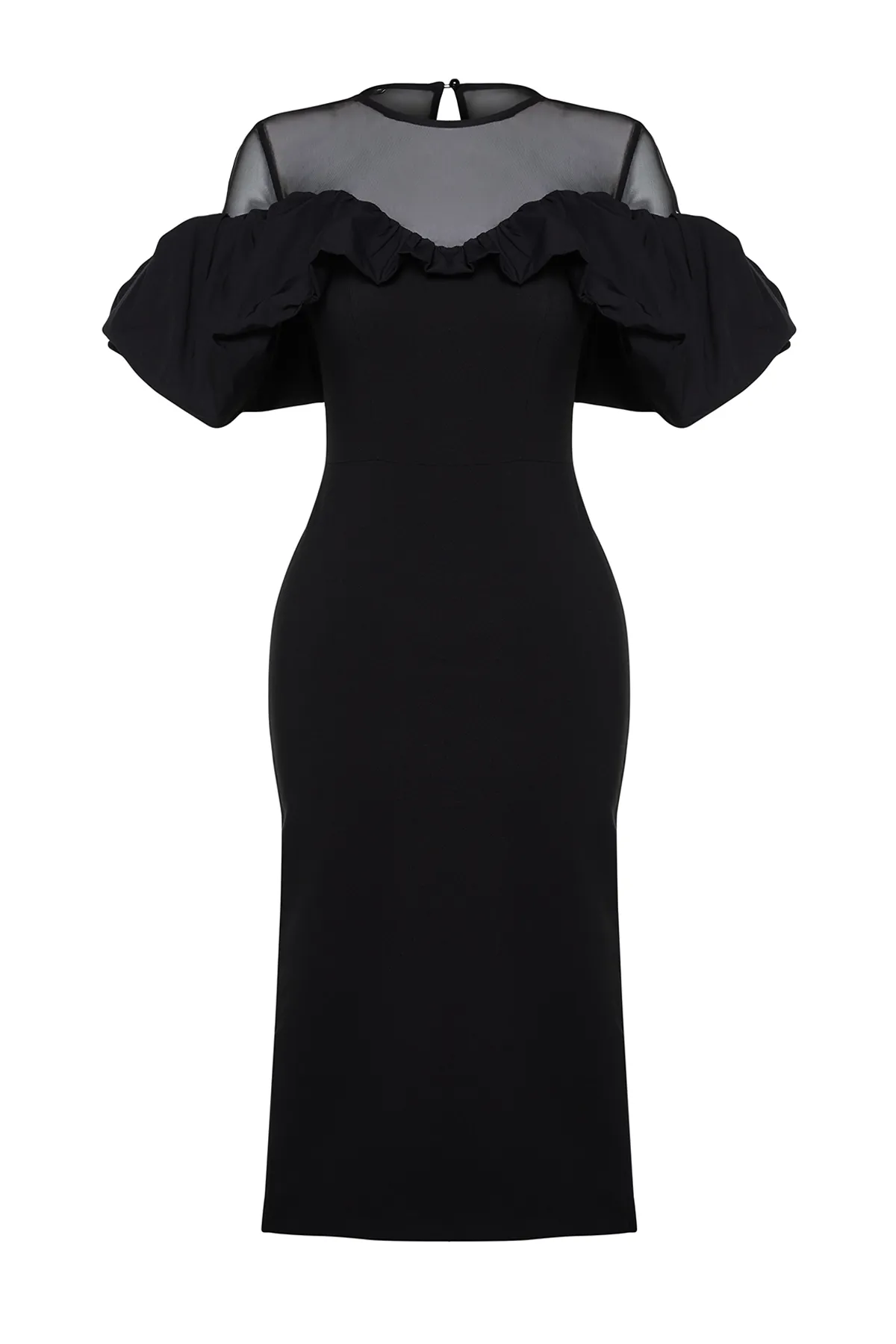 Trendyol Collection  Schwarzes, körperbetontes, gewebtes Kragen-detailliertes, elegantes Abendkleid TPRSS24EL00110