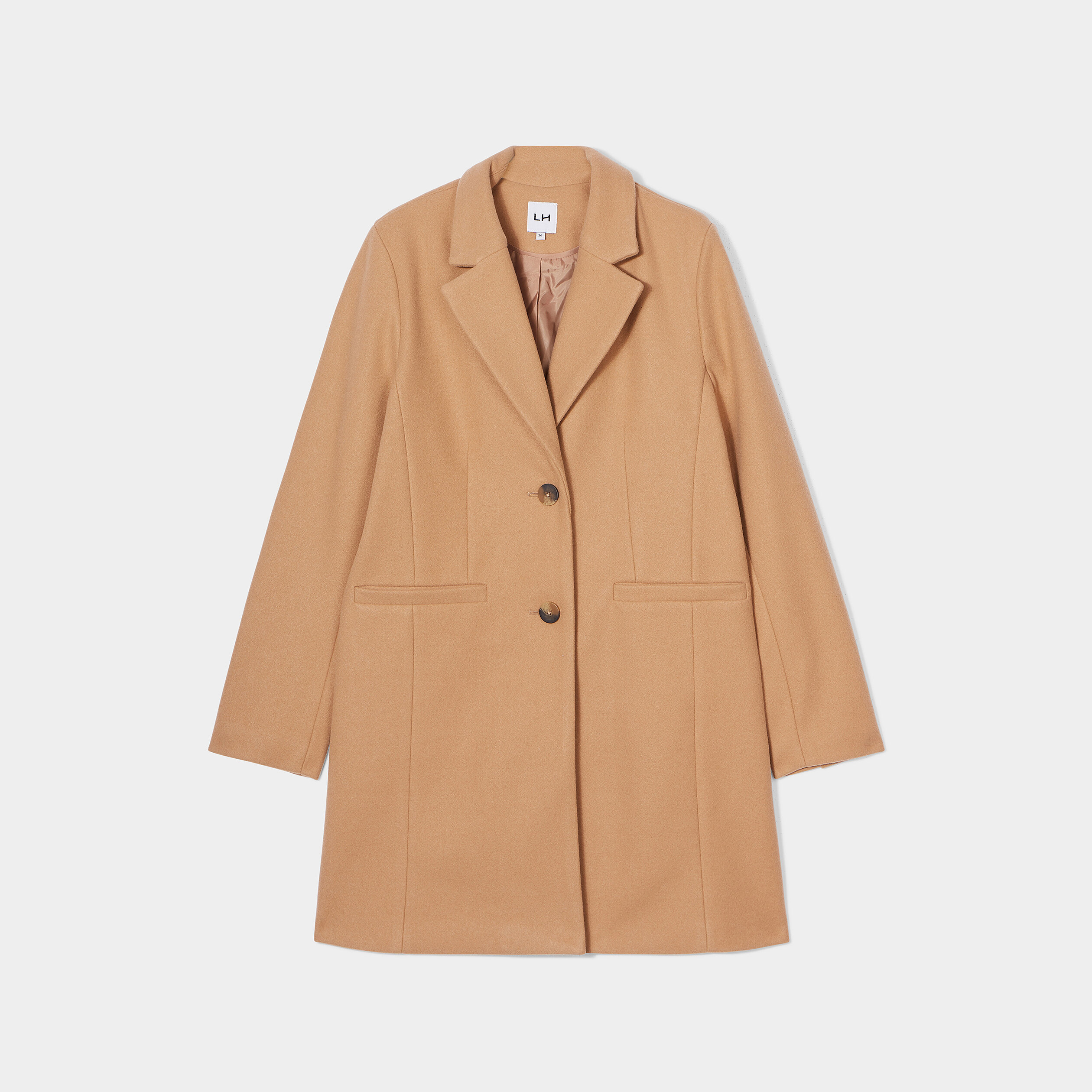 Manteau doublé long droit boutonné marron clair femme | La Halle
