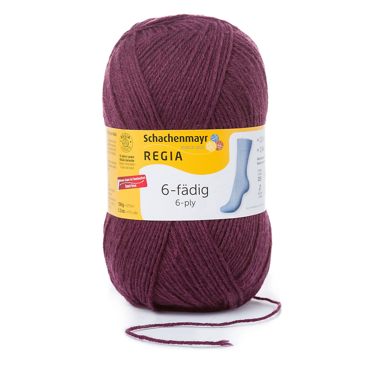 Handstrickgarne 6-fädig Uni, 150g Weinrot