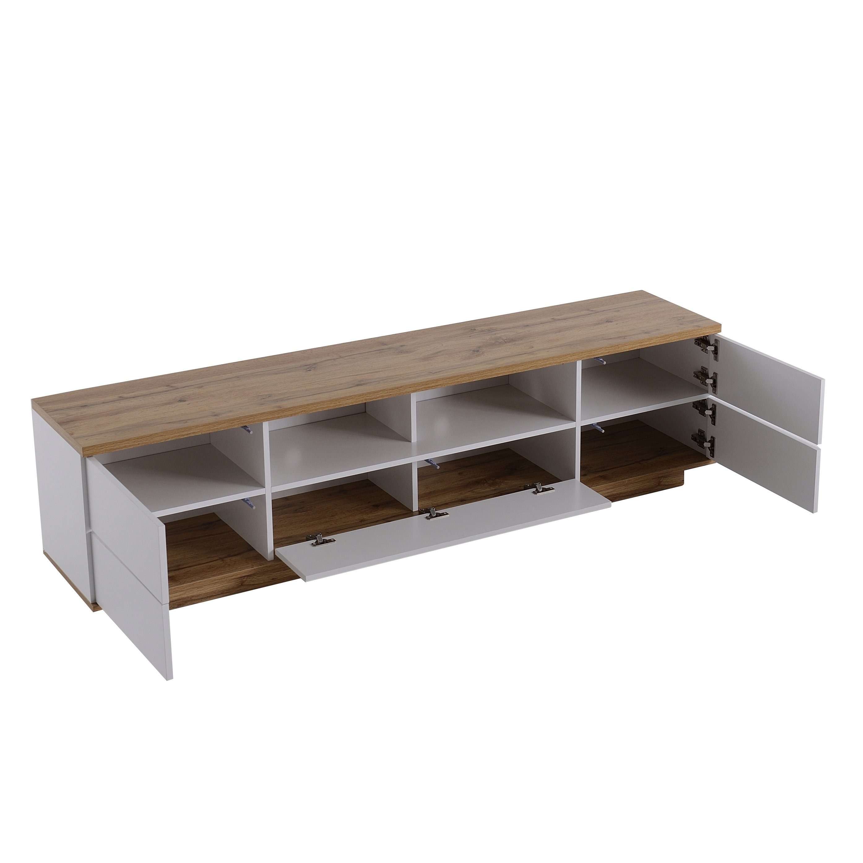Merax Lowboard mit 5 Türen, Wildeiche TV Schrank, Fernsehtisch TV Board, Vintage Industrial, Breite 180cm