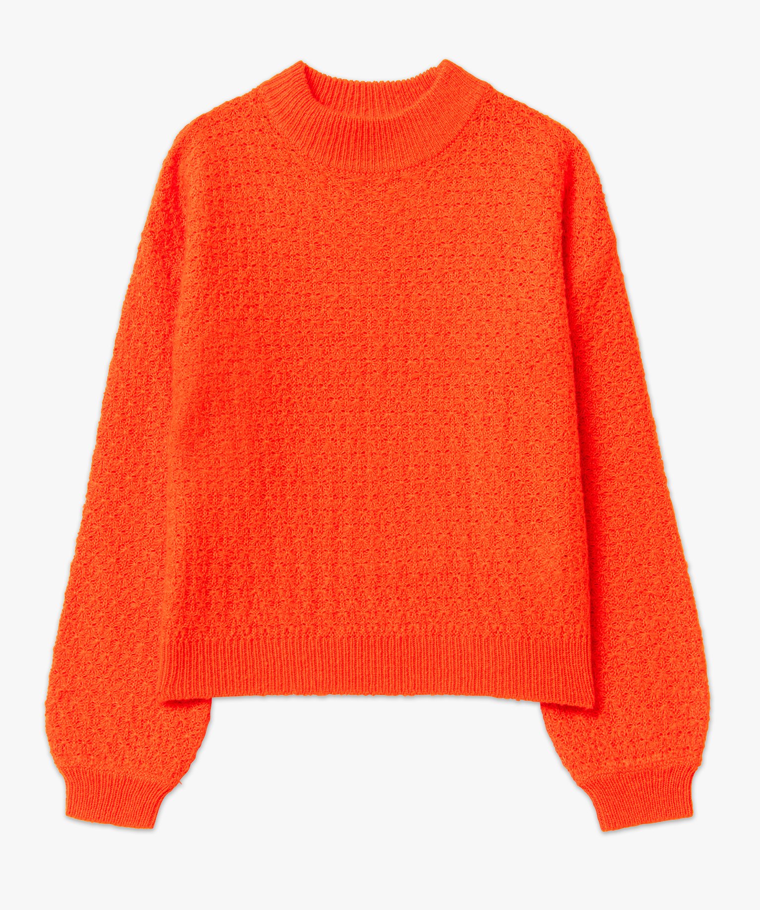 Pull à col rond en maille fantaisie femme orange | GEMO