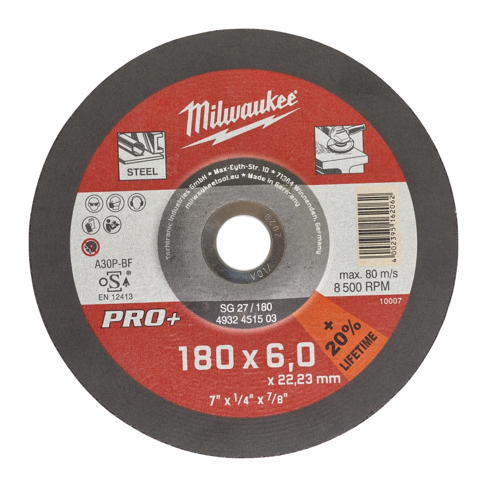 Milwaukee Zubehör 4932451503 Metallentgratungsscheibe SG27 180 x 6 mm PRO+ (bestellbar in 10er-Packs)