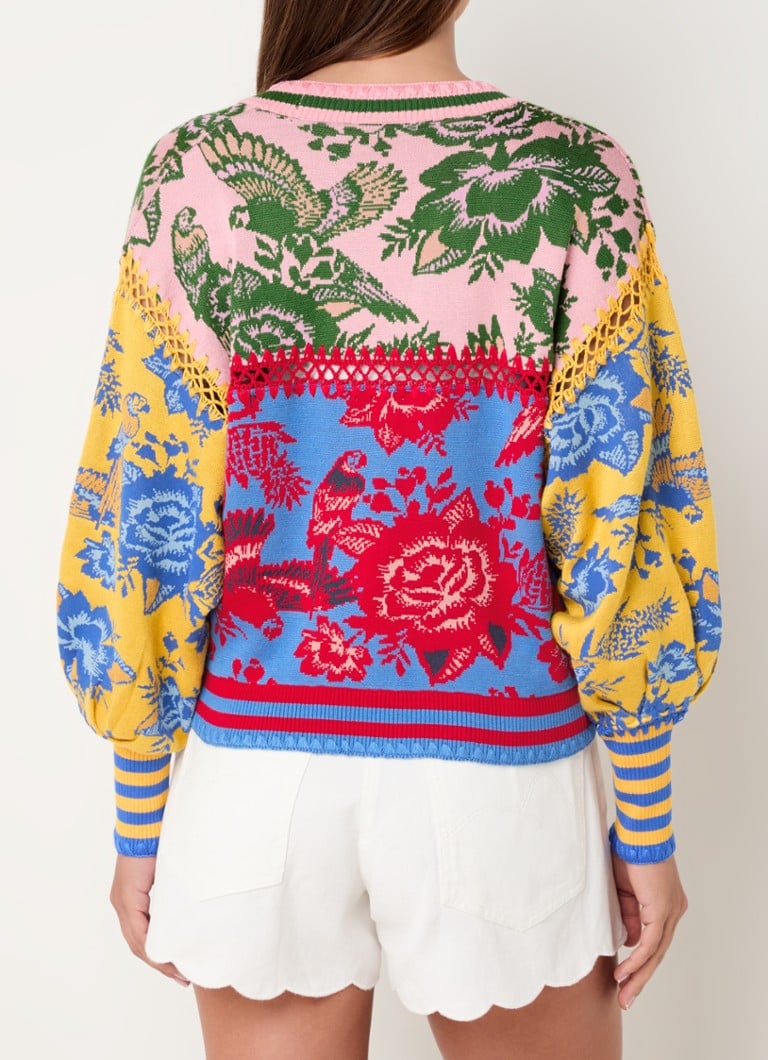Farm Rio  Fijngebreid vest met bloemenprint en opengewerkt detail
