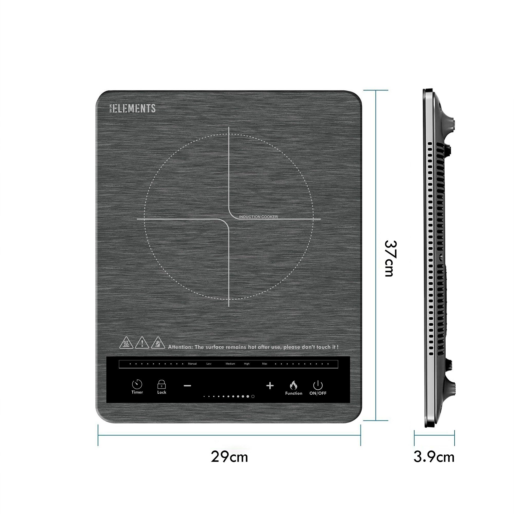 KB Elements Einzel-Induktionskochplatte ELK102P, 2000 Watt, Timer, Lüfter, Abschaltautomatik