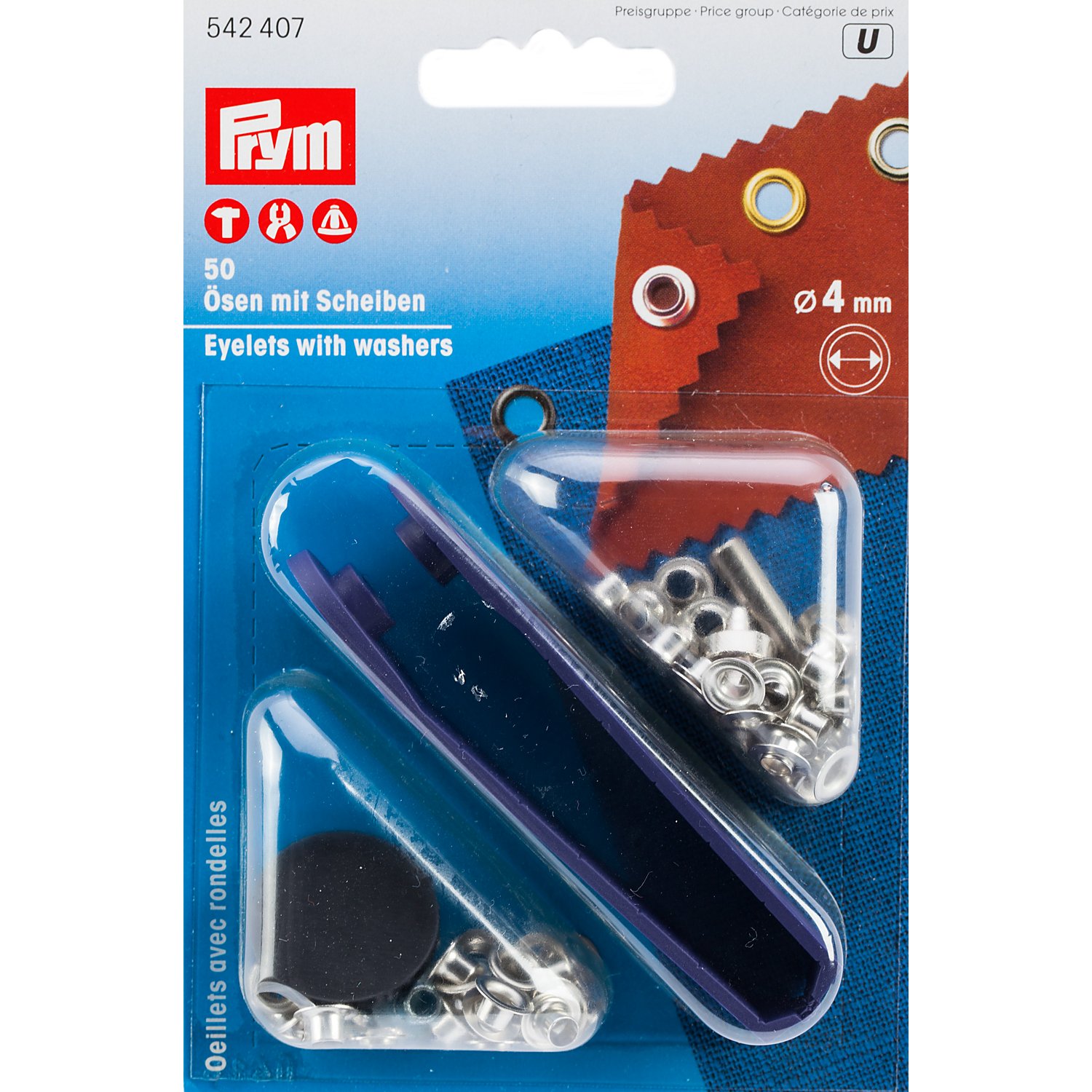 Prym Nähfrei-Ösen mit Scheiben, Größe: 4 mm Ø, Inhalt: 50 Stück
