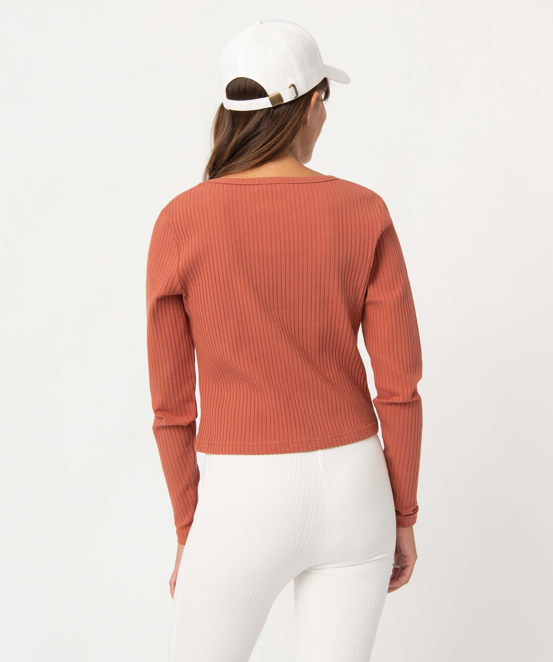 Tee-shirt femme à manches longues en maille ctelée rouge | GEMO