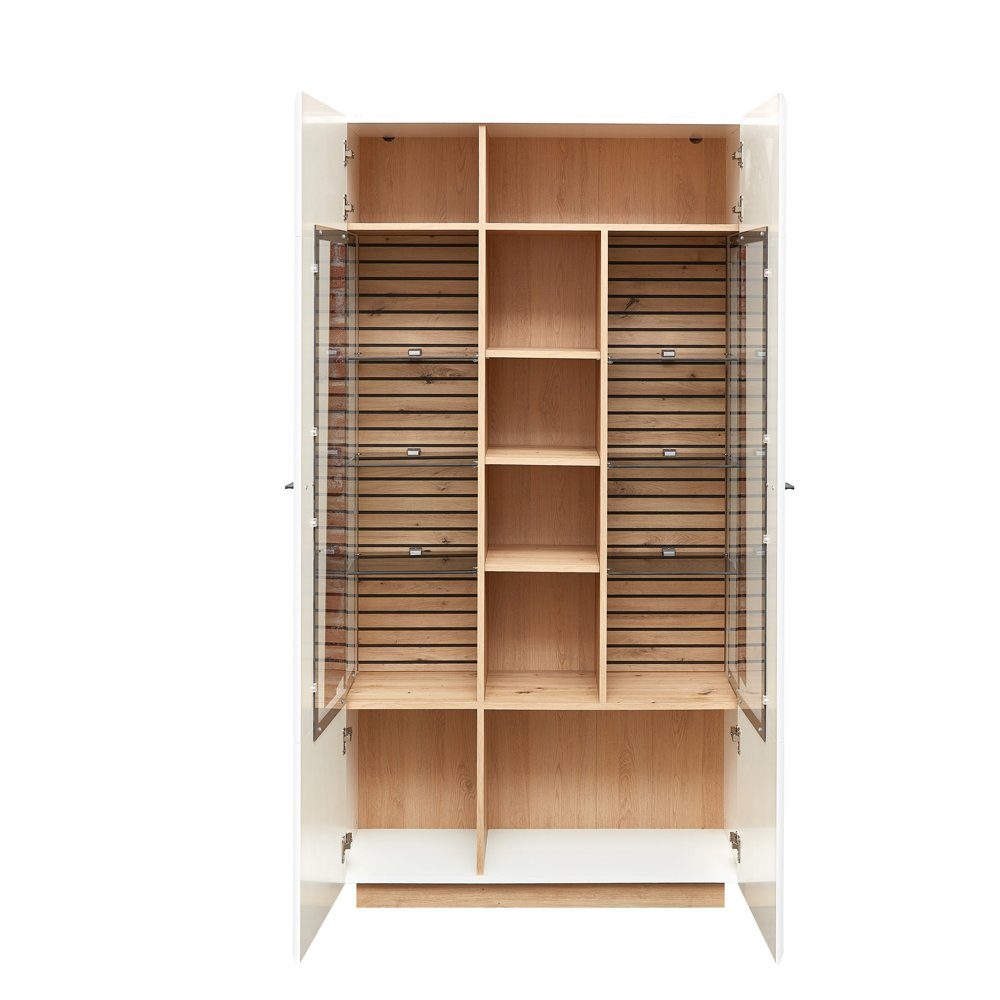 Lomadox Esszimmer-Set FALLON-55, (Spar-Set, 3-St), Tisch mit Spider-Fußgestell, 210x100cm, weiß mit Eiche