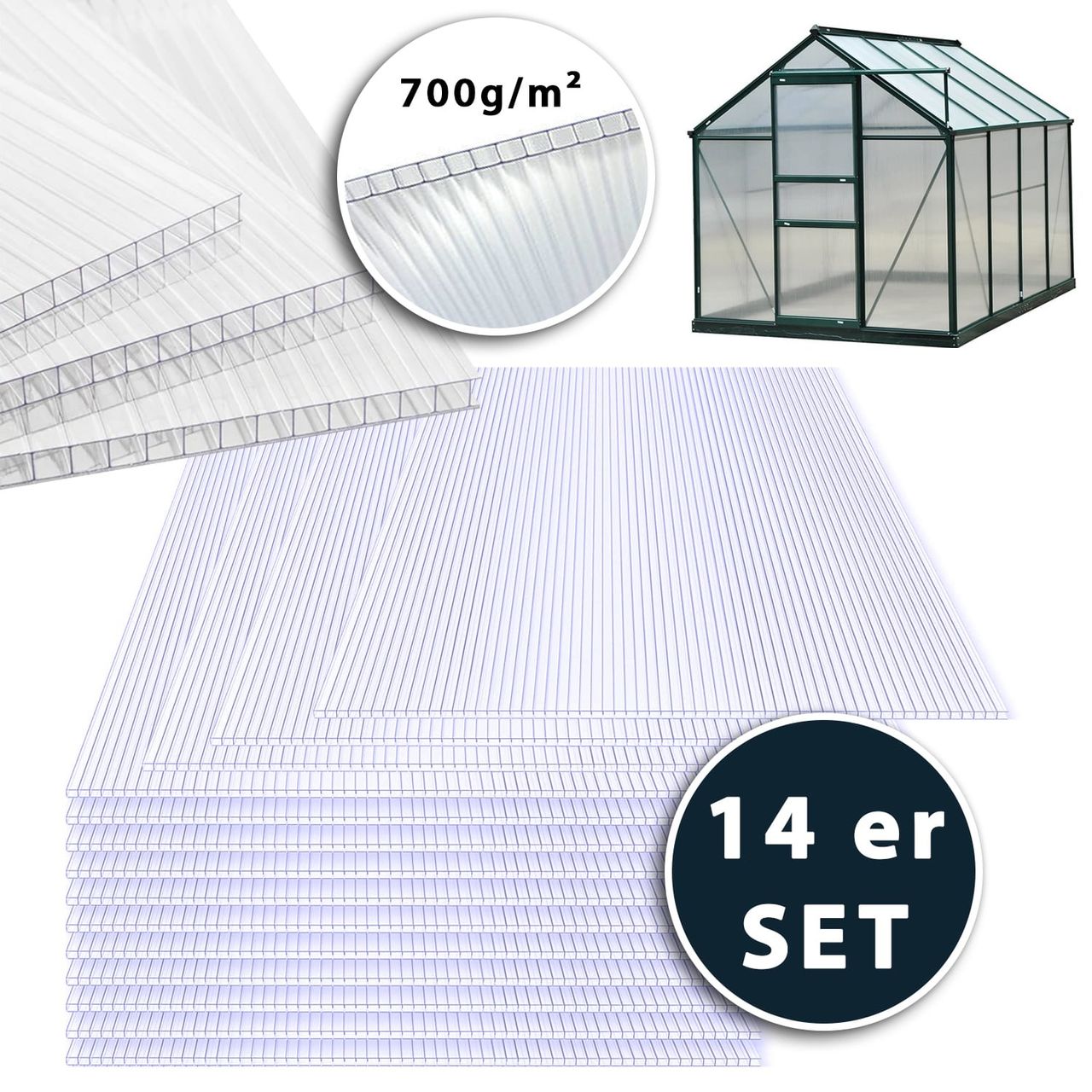 HC Garten & Freizeit Hohlkammerstegplatten, je ca. 118 x 58 cm - 14er-Set