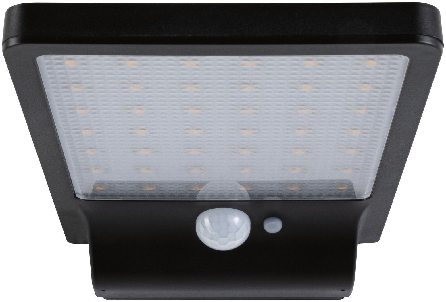 Paulmann Außen-Wandleuchte Solveig, LED fest integriert, Warmweiß, Schwarz IP44 Warmweiß mit Dämmerungssensor und Bewegungsmelder