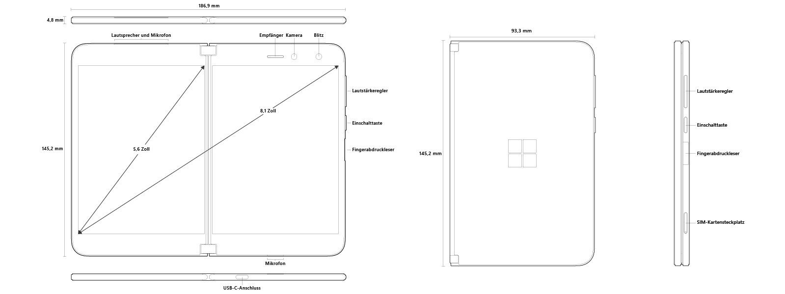 Microsoft MICROSOFT Surface Duo 256 GB LTE (ohne Vertrag), Convertible Display Smartphone (8.1 Zoll, 256 GB Speicherplatz, Bis zu 4K MP Kamera)
