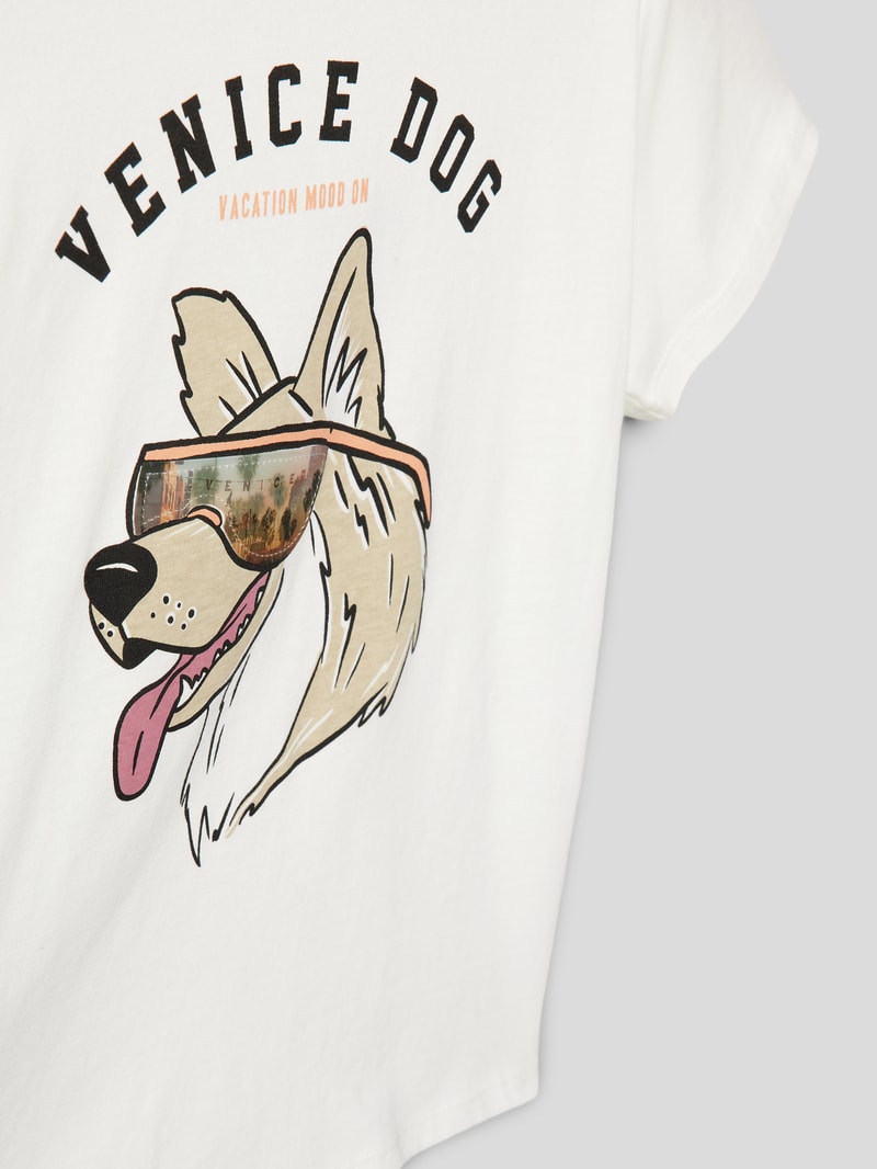 T-Shirt mit Motiv-Print Modell 'venice' in ecru