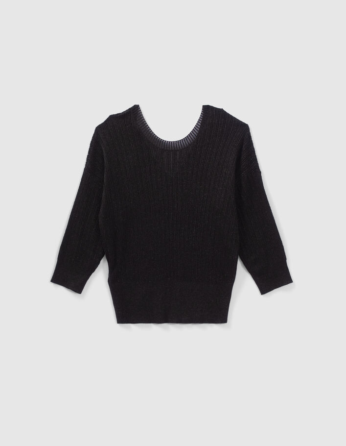 Pull noir réversible tricot Pointelle lurex Femme