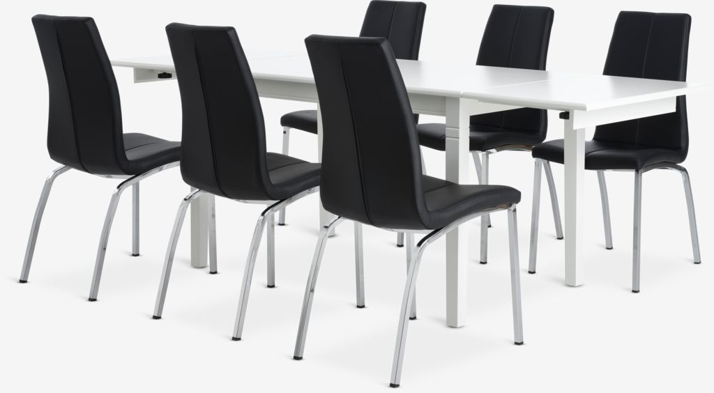 KIRKEBY HAVNDAL KIRKEBY L130/220 mesa branca 4 cadeira HAVNDAL preta