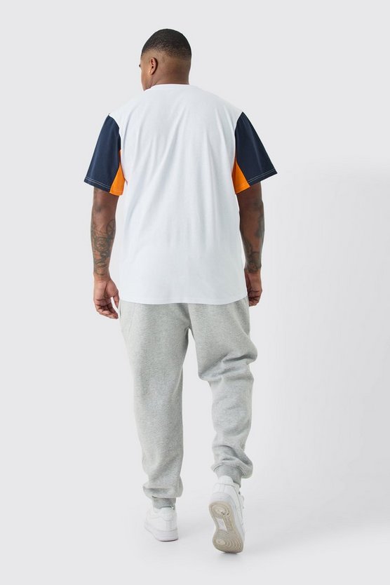 Plus dunkelblaues Colorblock T-Shirt