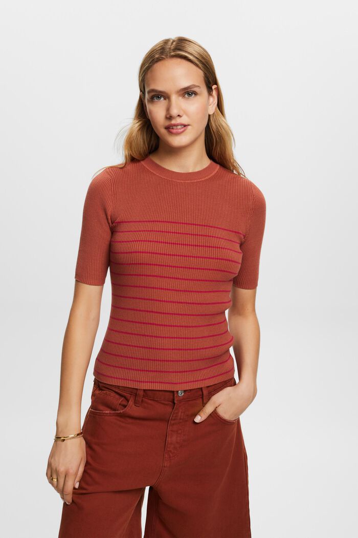Kurzarmpullover mit Streifen, 100 % Baumwolle