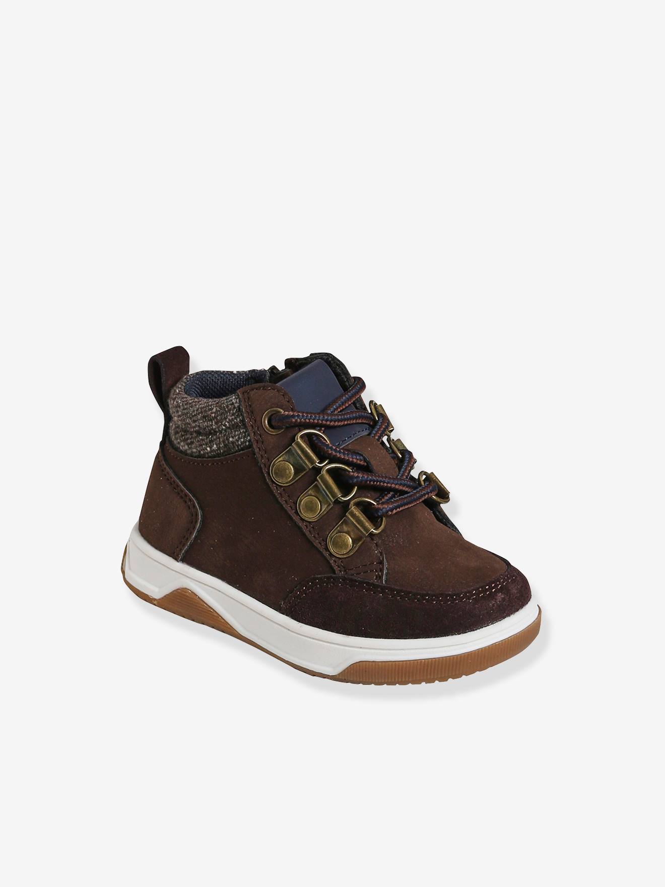 Bottines bébé garçon lacets + glissière chocolat