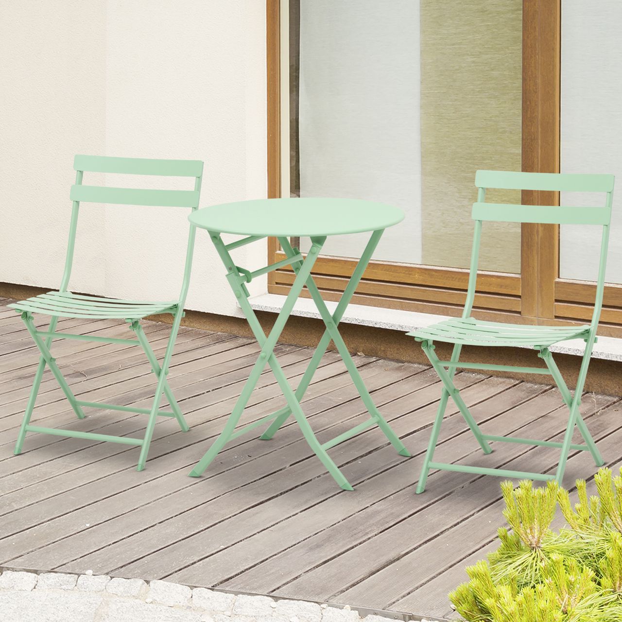 Outsunny 3-tlg. Gartenset Garnitur Bistrotisch mit 2 Stühlen für Hof Garten klappbar Grün