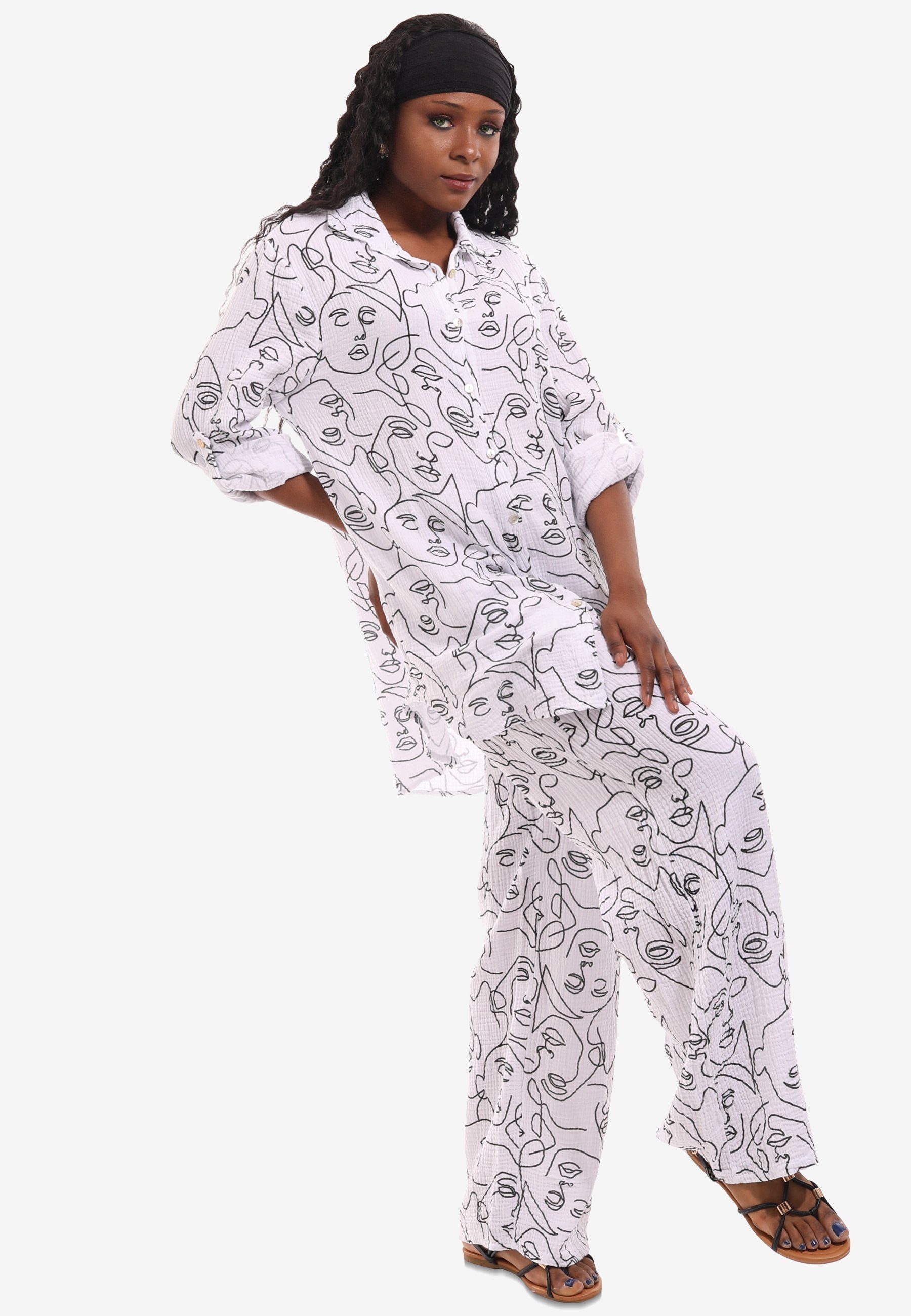 YC Fashion & Style Hosenanzug Boho-Look Musselin Hosenanzug Set Bluse & Hose (Set, 2-tlg., Anzug-Set) im 2-teiligen Set