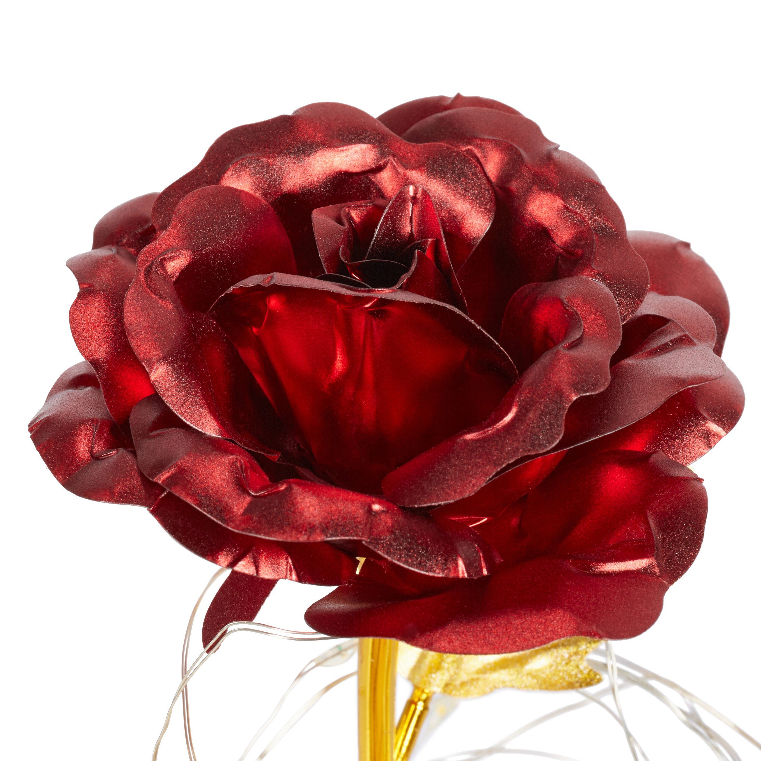 Kunstblume Ewige Rose im Glas, relaxdays, Höhe 22 cm
