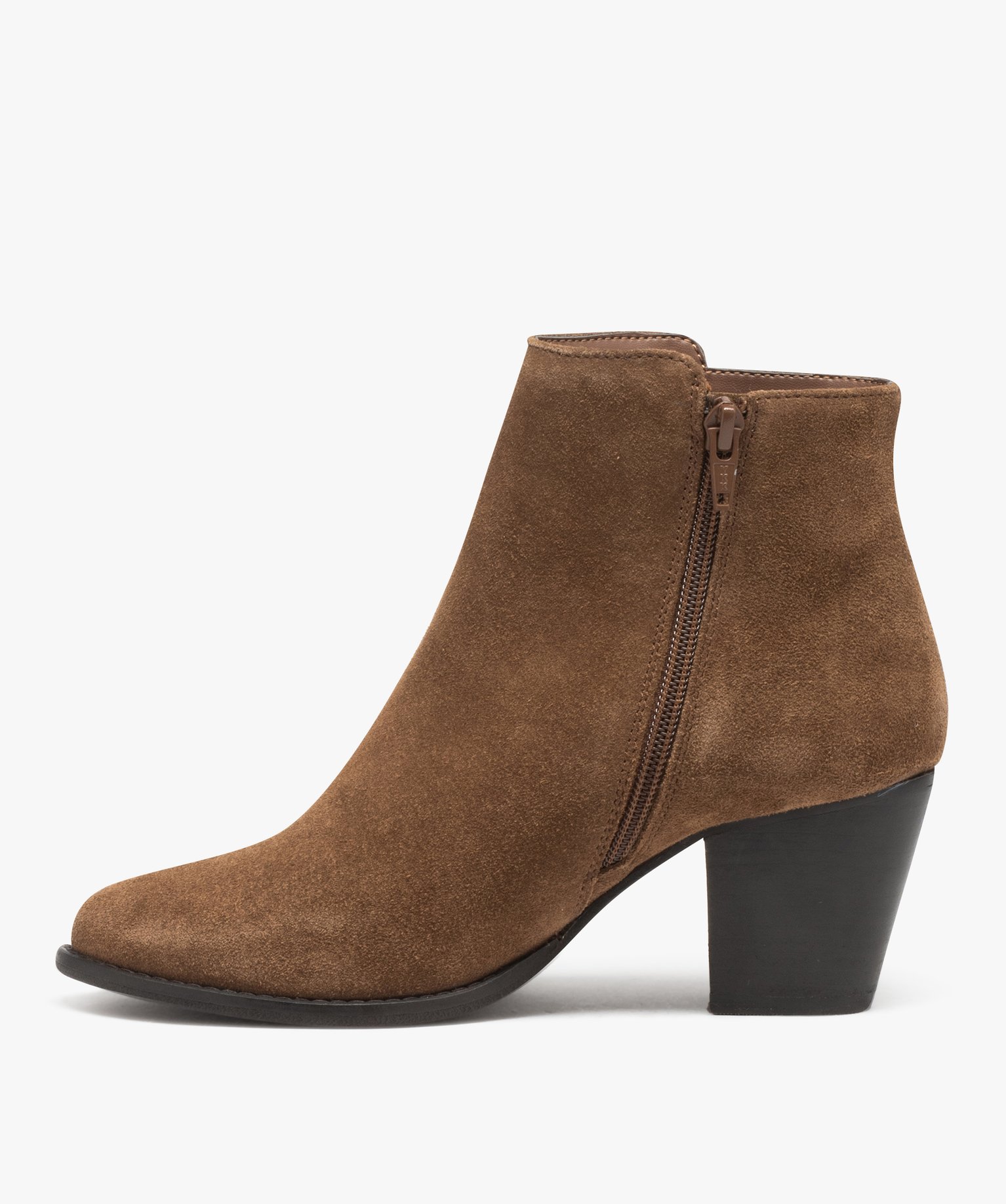 Boots femme unies en cuir suédé à talon carré beige | GEMO