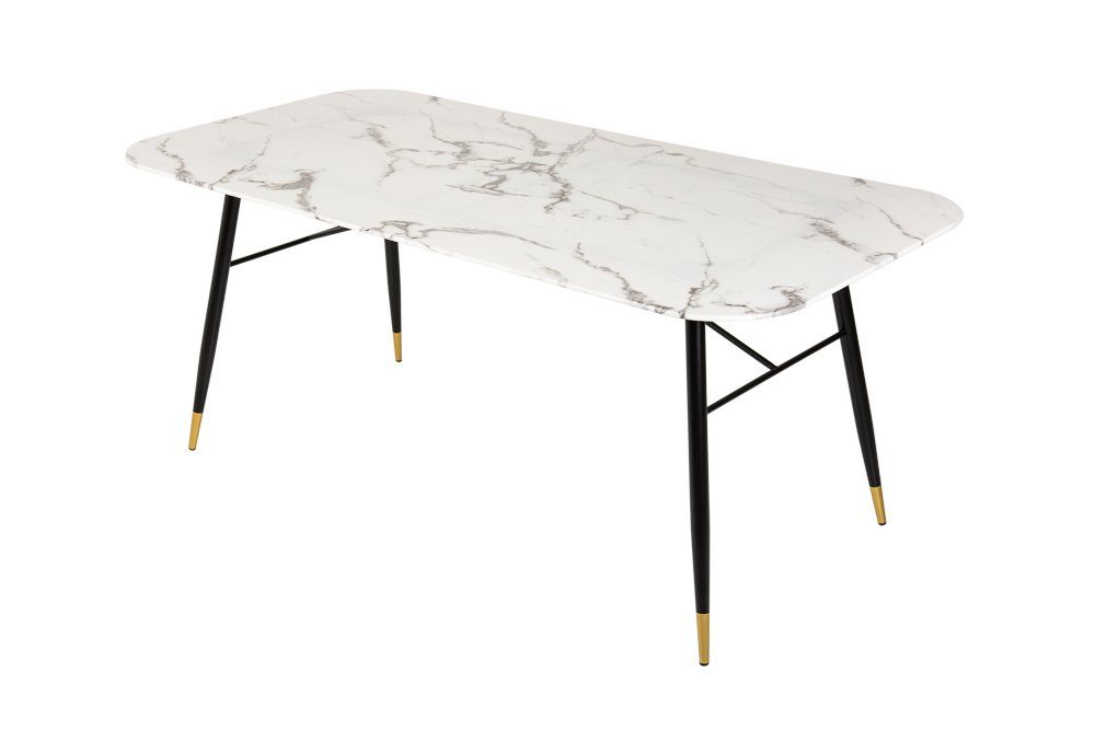 riess-ambiente Esstisch PARIS 180cm weiß / schwarz-gold, Kristallglas · Marmor-Dekor · Retro