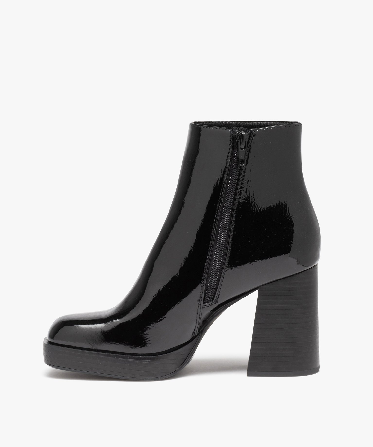 Boots femme vernies à talon haut avec bout carré noir | GEMO